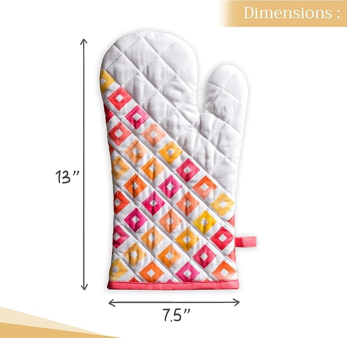 Maison d' Hermine Oven Gloves 100% Cotton Oven Mitt 7" x 13" with Loop Heat Resistant, BBQ, Cooking Gloves, Baking, Grilling, Kitchen, Handling Hot Pans Spring/Summer (Pack of 1, Summer Maze)