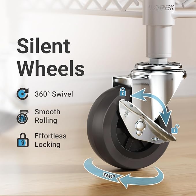 VIPEK R2 Medium Heavy Duty Clothes Rack Rolling Clothing Rack Adjustable Metal Wire Shelving Portable Closets with Double Hanging Rods, Side Hooks, Freestanding Closet Racks Wardrobe, White