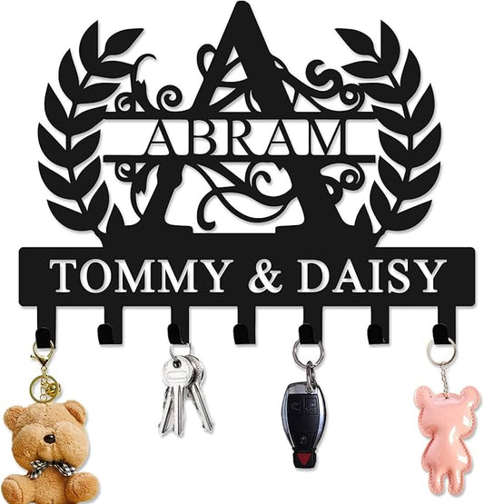 Personalized Metal Key Holder Wall Mount with Family Name Custom Key Hooks Wall Mounted Key Hooks Monogram Name Decor for Kitchen Entryway Hallway Office Doorway