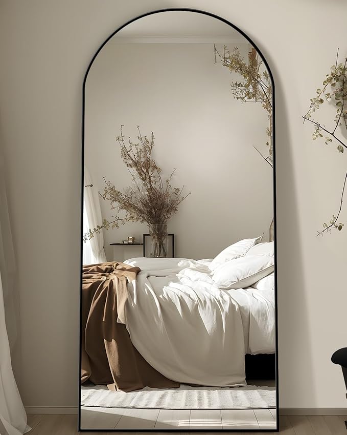 Full Length Mirror, 57"x19" Arched Floor Mirror Freestanding, Floor Standing Full Body Mirror with Stand for Bedroom, Hanging Mounted for Living Room Cloakroom, Black
