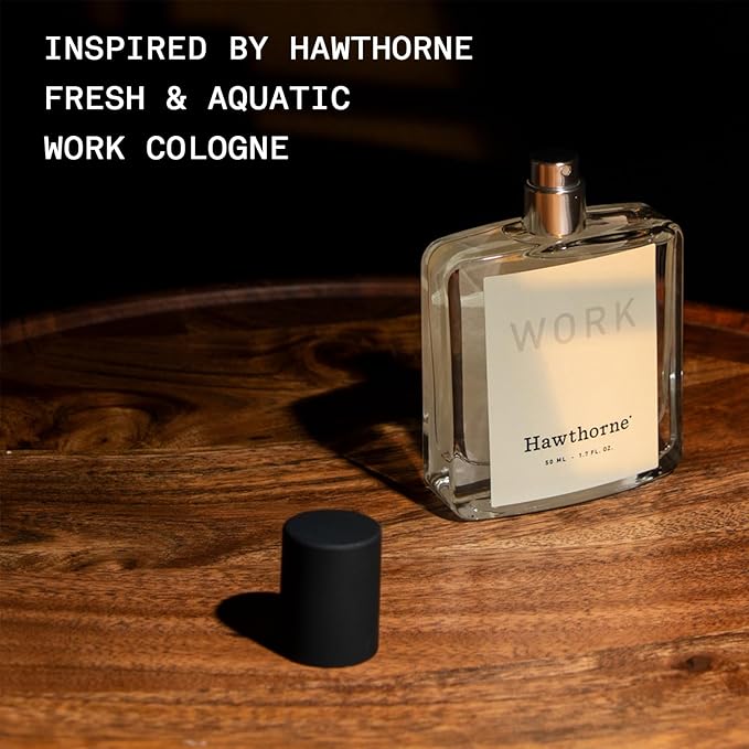 Hawthorne Fresh & Aquatic Cologne-Scented Candle. Breezy Like A Cool Gin Cocktail Out at Sea. Notes of Juniper, Pear, Sea Salt, and Cedar. Soy Blend Wax, 7 Oz., About 50 Hours of Burn Time.