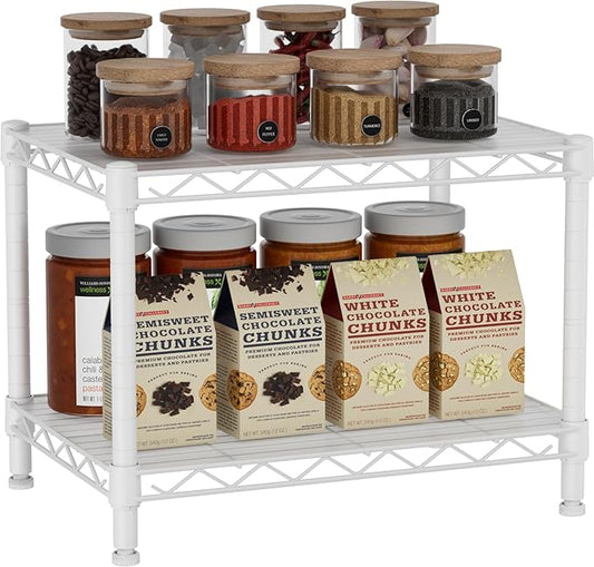Small 2 Tier Shelves Storage Wire Shelving Unit Metal Shelf Adjustable Organizers Storage Shelving for Bathroom Laundry Room Kitchen Pantry12”D x 18”W x 12.2”H White