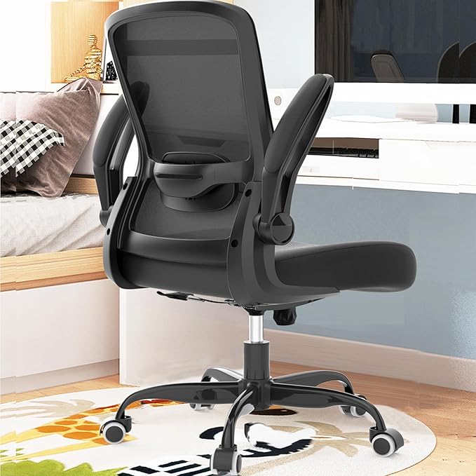 Mimoglad Ergonomic Office Chair - BIFMA Certified, Flip-up Armrests & 135° Recline, Adjustable Lumbar Support - Space-Saving Task Chair for Business/Team Office & Home (Black, 300lbs)