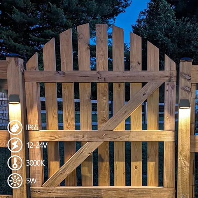 Arrownine Landscape Lighting Low Voltage Deck Lights 5W 12-24V,Outdoor Waterproof Fence Post Lights for Patio Stairs Yard Railings Wall Light Warm White Black Color 2 Packs