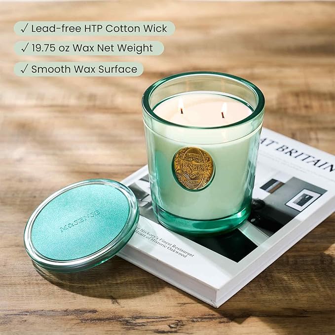 M&SENSE Large Two-Wick Clean Soy Candle | Fresh Linen & Neon Blue | 19.8 oz, 120H Burn Time | Luxury Scented Candle for Relaxation, Gifting, Home Décor | Ideal for Bedroom, Office, Party Ambiance