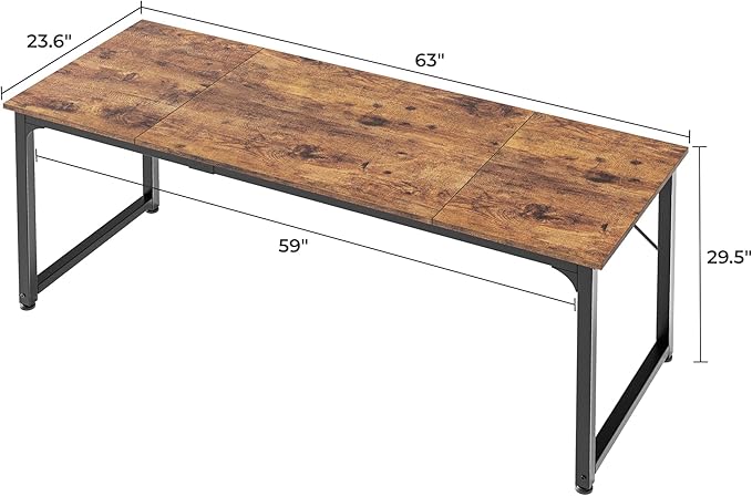 Huuger Computer Desk, 63 Inch Office Desk, Gaming Desk with Storage, Writing Desk Work Desk for Home Office, Study, Modern Simple Desk, Large Legroom, Metal Frame, Rustic Brown