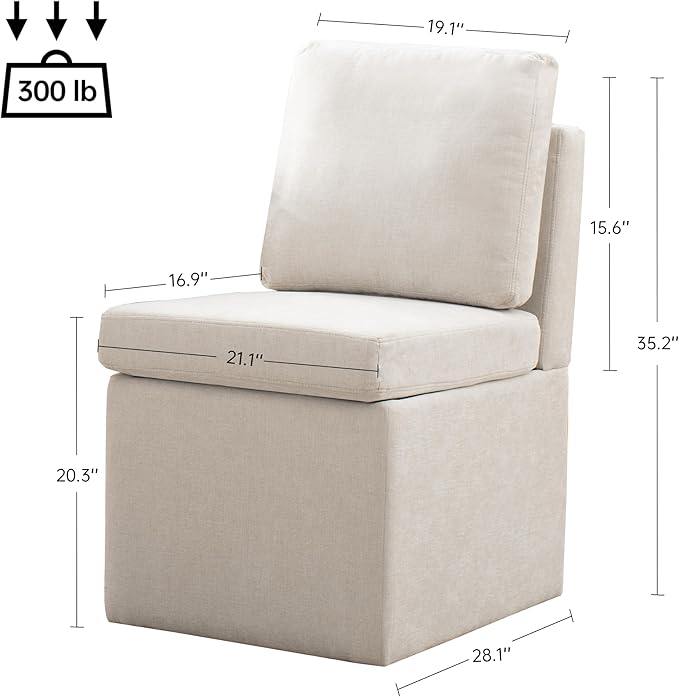 VKNOW Upholstered Dining Chairs, Modern Kitchen Chairs with Storage, Linen Armchair Dining Room Chairs for Kitchen Room (Beige, Set of 1)