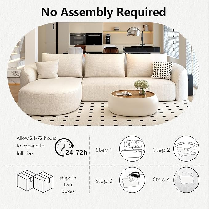 111" Modular Sectional Couches Luxury Modern Curved Back Sofa,Minimalist Comfy L-Shape Boneless Cloud Couch for Living Room Apartment,(Left Facing Chaise,White)