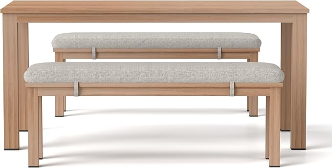 Wisteria Lane Aluminum Patio Dining Sets, 3 Pieces Patio Table Set, Outdoor Dining Table with 2 Bench, Outdoor Patio Dining Furniture Set with Removable Cushion for Lawn, Garden, Backyard, Brown