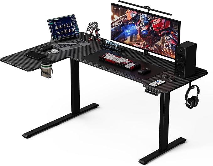 59 Inch L Shaped Standing Desk Adjustable Height,Gaming Electric Corner Standing Desk, Sit Stand Computer Table with Reversiable Splice Board, Black Carbon
