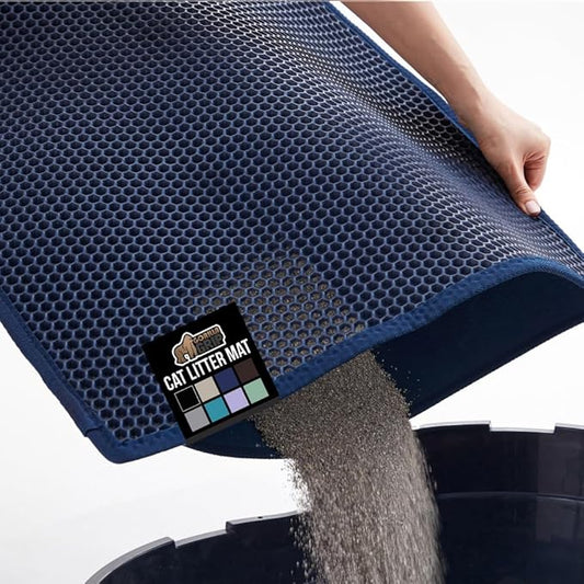 GORILLA GRIP Honeycomb Cat Litter Box Mat, Two Layer Trapping Waste Mats, Soft On Paws, Litter Box Supplies and Essentials for Indoor Cats, Traps Excess, Water Resistant for Floors, 30x24 Navy Blue