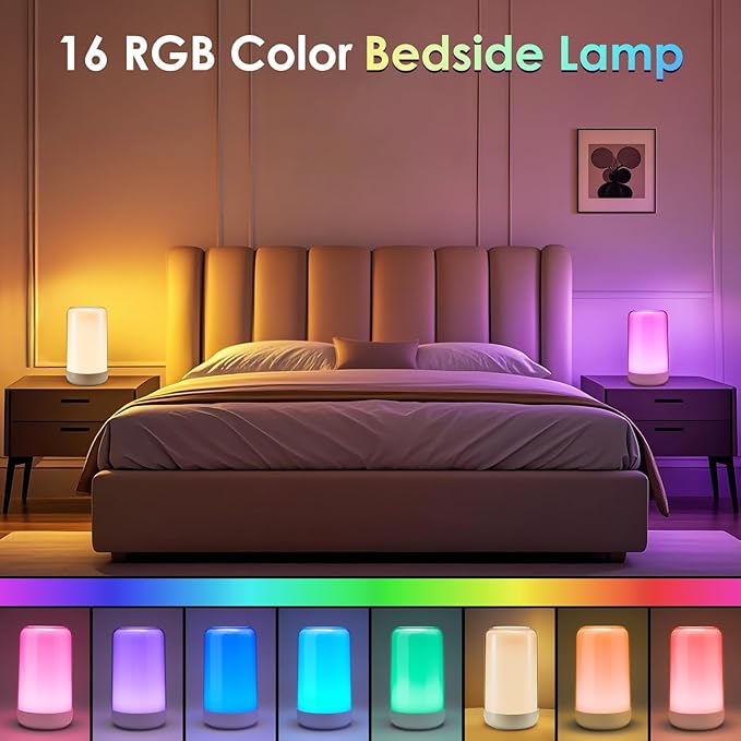 COOLNIGHT Touch Lamps for Nightstand Lamp, 16 Colors Mood Lighting Battery Powered Lamp,Dimmable Night Light for Kids,1800mah Rechargeable Lamps for Bedroom, Cordless Battery Mini Portable