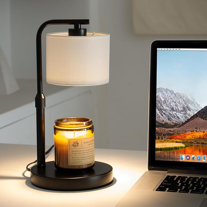 Dexnump Candle Warmer Lamp with Timer, Dimmable Candle Wax Warmer with 2 Light Bulbs, Height Adjustable Electric Candle Lamp for Scented Candles, Home Room Decor, Gifts for Women Mom (White)