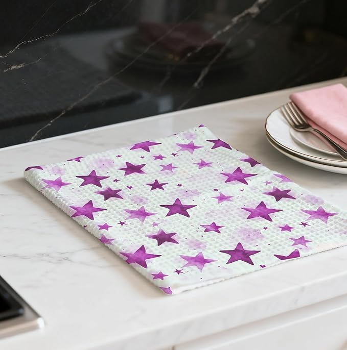 Watercolor Star Hand Towel, Star Waffle Towels, Nursery & Bathroom Hand Towel, 16x24 Inch Purple Dish Tea Towel Decor for Kitchen & Nursery & Bathroom, Gift for Friends & Homeowners.