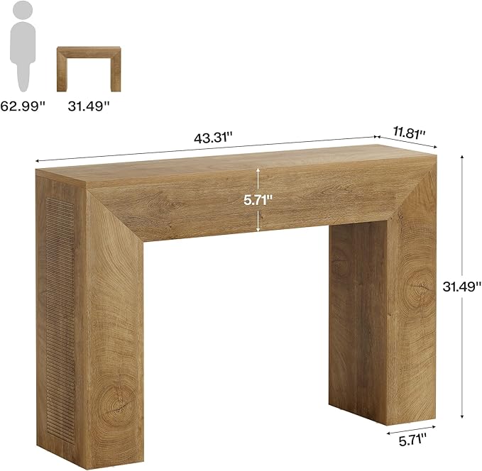 Tribesigns 43.3" Entryway Console Table, Farmhouse Wooden Sofa Table Behind Couch, Modern Small Accent Console with Fluted Design for Living Room Hallway Entrance Foyer, Brown