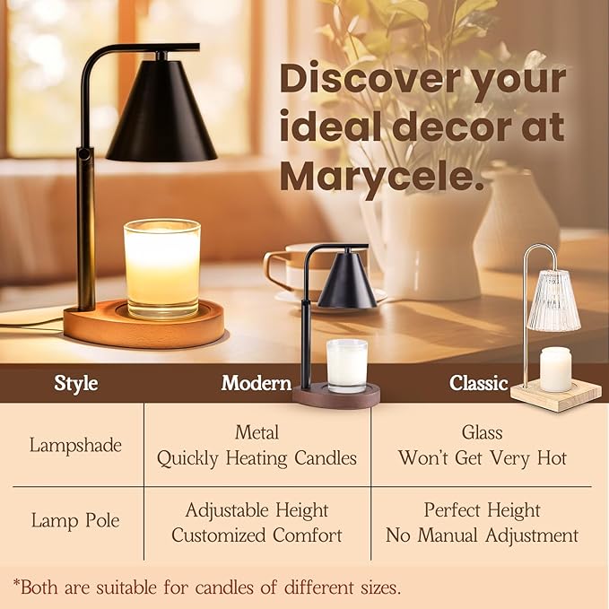Marycele Black Candle Warmer Lamp with Timer, Height Adjustable Electric Lamp Candle Warmer, Black Home Room Decor Aesthetic, Birthday Gifts for Women Men