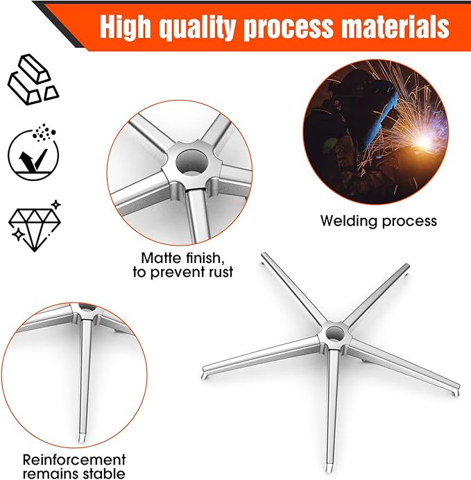 Office Chair Base Replacement (3300 lbs) - Heavy Duty Alloy Office Chairs Base Replacement, Office Chair Reinforced Metal Legs