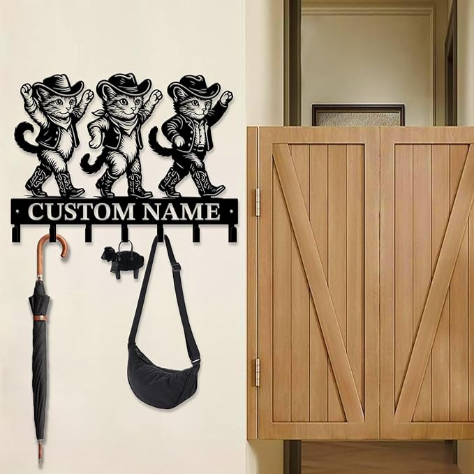 Custom Western Cowboy Metal Iron Key Hooks,Personalized Name & Text Engraving,Decor Wall Keys Holder for Home Entryway (Style I)