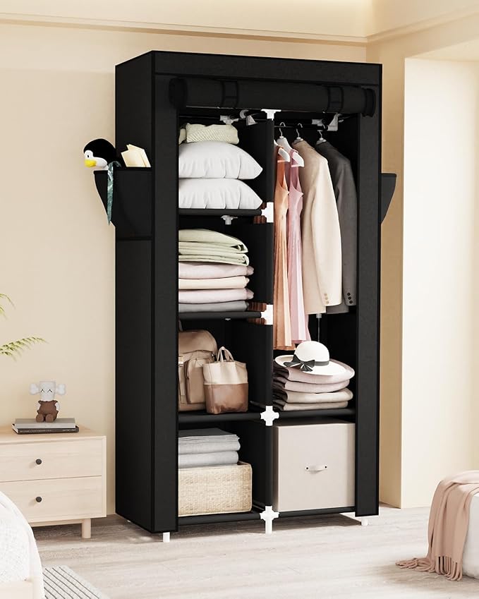 Mavivegue Portable Closet,Wardrobe Closet,Wardrobe,Portable Closets for Hanging Clothes,for Bedroom and Living Room, Black, 2 Rows, 34" W x 18" D x 64" H