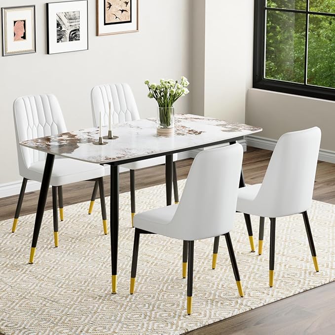 Small Dining Table Set for 4, 50'' Sintered Stone Dining Table with 4 Chairs, Easy to Assemble, Suitable for Small Spaces