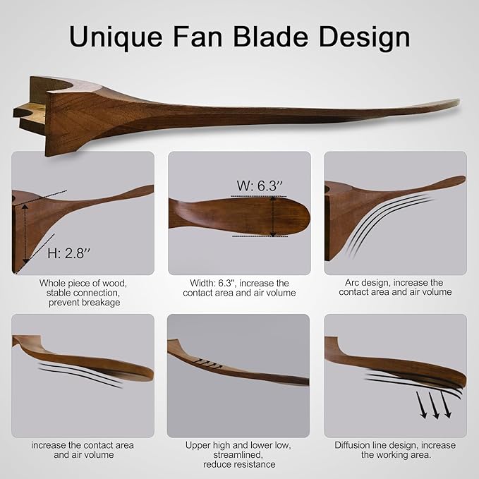 72 inch Ceiling Fan no Light, Quiet Reversible DC Motor Wood Ceiling Fan without Light, 3 Blades Large Modern Ceiling Fan with Remote Control for Outdoor Indoor Farmhouse Patios