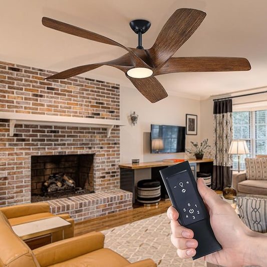 60 Inch Ceiling Fans with Lights and Remote,5 Blades Large Walnut Ceiling Fan, Outdoor Ceiling Fan with 6 Speeds,Reversible DC Motor, Timer for Living Room, Farmhouse, Patio(Dark Brown)