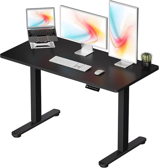 Okin Standing Desk Electric Adjustable Computer Whole Piece Stand up Desk Office Gaming Home Office Memory Desks 48x24 inches Black