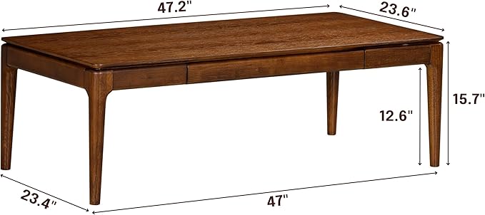 Mingle Modern Wooden Rectangle Coffee Table with Hidden Drawer – Waterproof & Heat Resistant, Dark Walnut