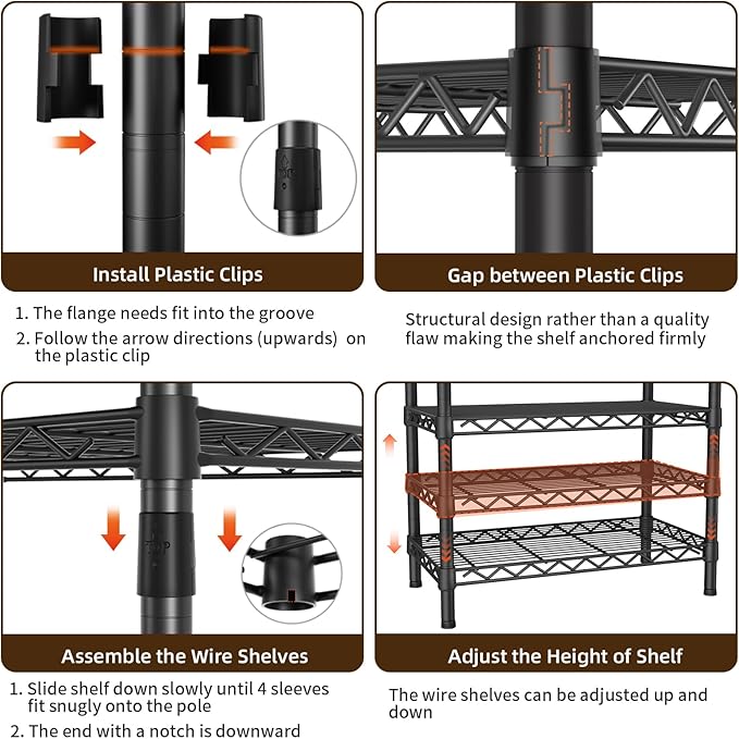Heavy Duty Garment Rack Clothes Rack,Large Metal Closet Organizer System Storage Wardrobe,Freestanding Clothing Rack with 9 Adjustable Wire Shelves&3 Hang Rods,MaxLoad 1500lbs