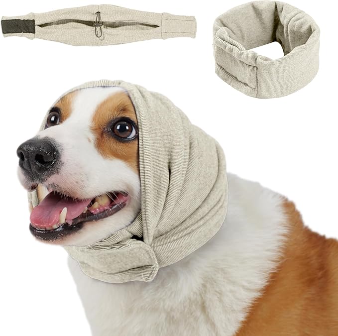 Dog Calming Hoodie, No Shake Ear Wraps for Dogs, Adjustable Dog Ear Muffs for Noise Protection, Ear Wrap Head Cover for Anxiety Relief & Hematoma (Pearl White, S(Head Circle:9.8"-14.9"))