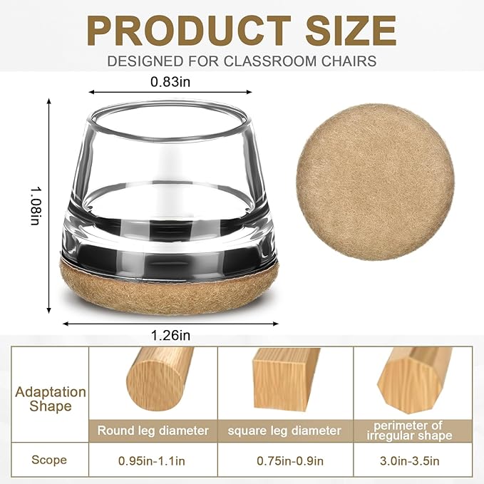 Chunful 32 Pcs Chair Leg Floor Protectors TPE Classroom Chairs & Desks Leg Covers with Quiet Felt Sliders Prevent Floor Scuffs & Scratches Desks Foot Caps Pads Teacher Classroom Supplies (Beige)