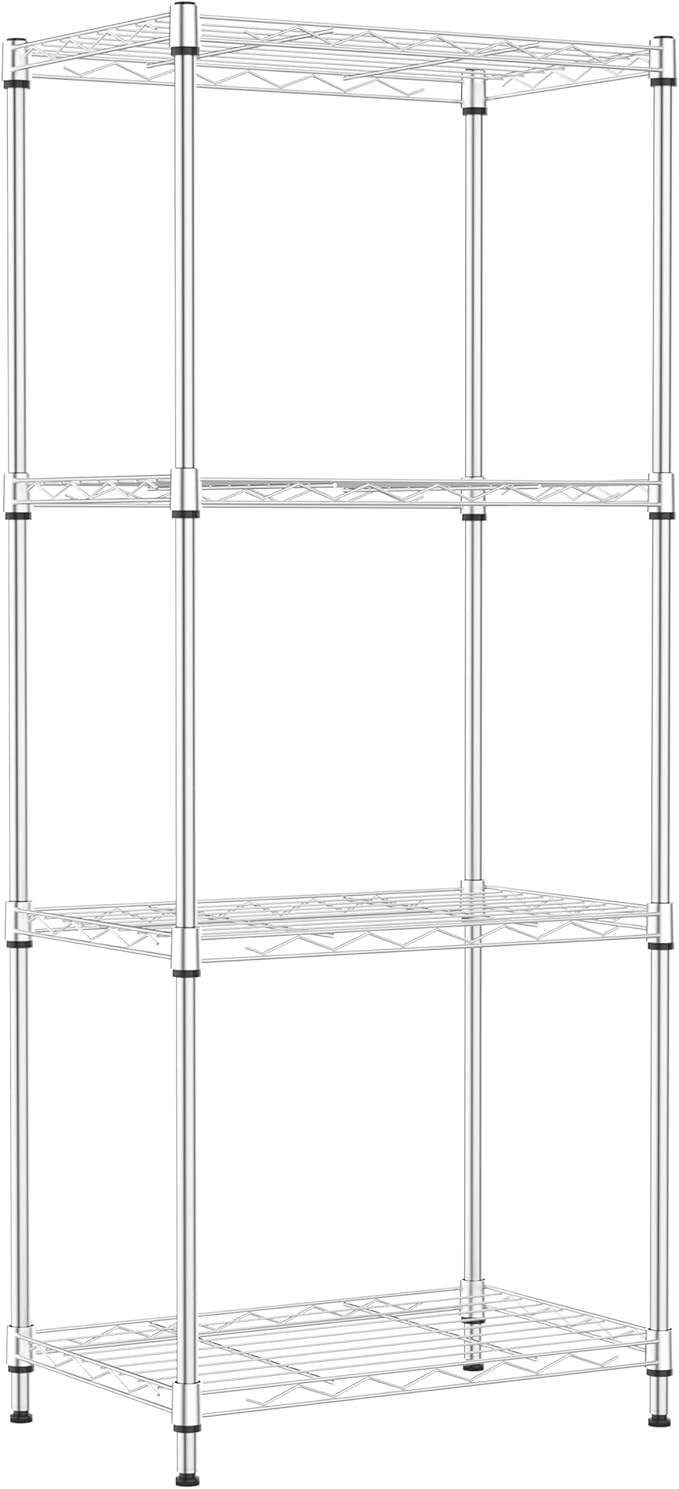 IZEUK 4 Tier Metal Wire Shelf Unit, Chrome Storage Rack Organizer for Kitchen, Bedroom, Living Room or Laundry Room, 17.7" W x 11.8" D x 41.9" H