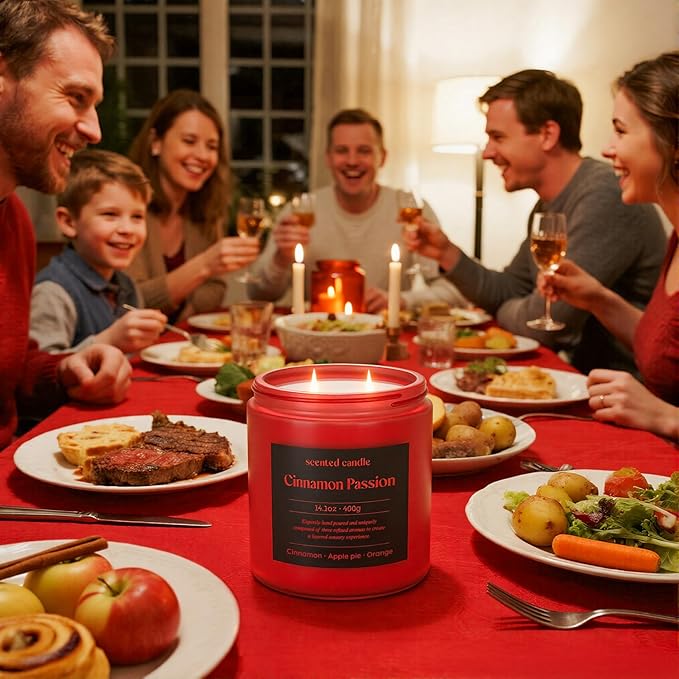 Cinnamon Candle, 14.1 oz Fall Candles for Home, 2 Wicks Blended Scents Scented Candles for Women and Men, Birthday Gifts for Women (Cinnamon+Apple Pie+Orange)