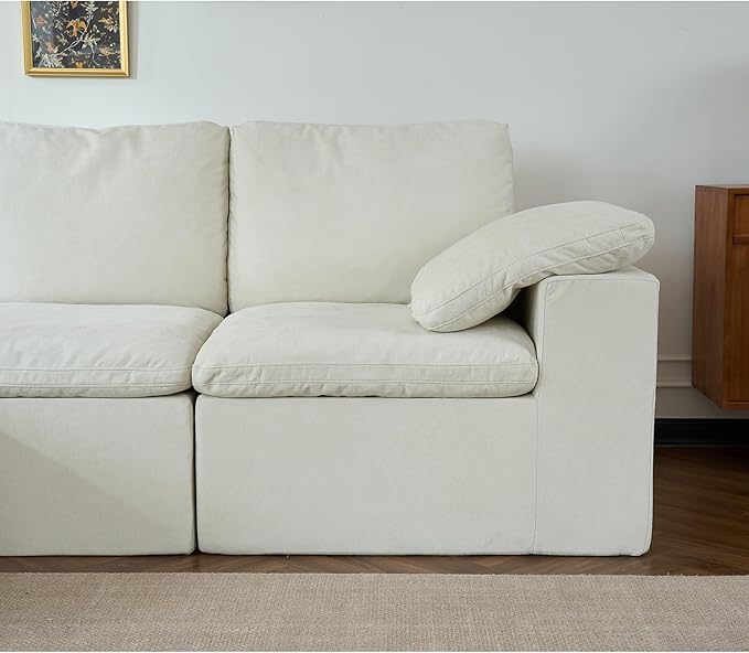 ANONER 108" Cloud Sectional Couches for Living Room, Comfy Fluffy Cloud Couch, L-Shaped Modular Sectional Sofa with Ottoman, White Beige