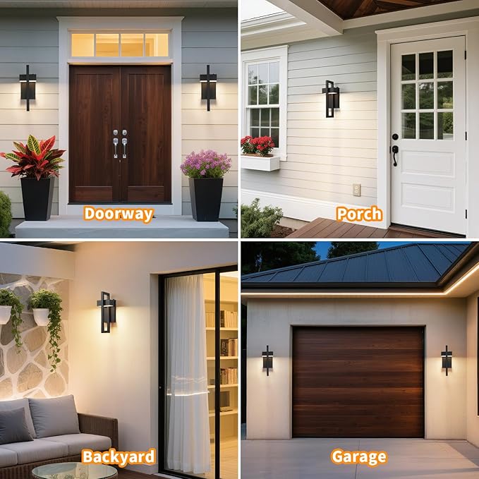 tewei LED Outdoor Wall Sconce Dusk to Dawn Outdoor Lighting, Modern Exterior Lighting Fixtures, Black LED Front Porch Lights Outside Wall Mount Lights for House, Hallway, Warm White 3000K, 1 Pack