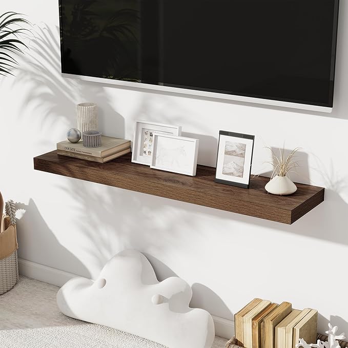 40" Floating Shelves for Wall, 8 Inch Deep Floating Shelf for Books, Deep Bathroom Shelves Wall Mounted, Rustic Display Shelf for Bathroom/Living Room/Bedroom/Kitchen Decor, Walnut Color, 2 Pack