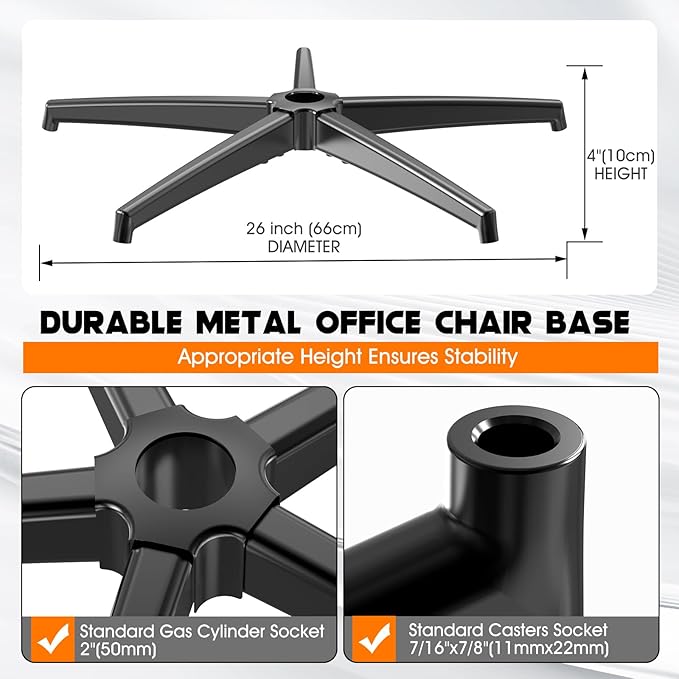 Office Chair Base Replacement (3300 lbs) - Heavy Duty Alloy Office Chair Base Replacement, Universal Gas Cylinder and Caster Socket