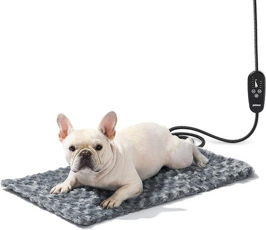 Adjustable Temperature Heated Cat Bed & Dog Heating Pad with Timer, Chew-Resistant Cord, Thick and Soft Cover, Indoor Pet Heating Pad, 27.5" x 15.7"