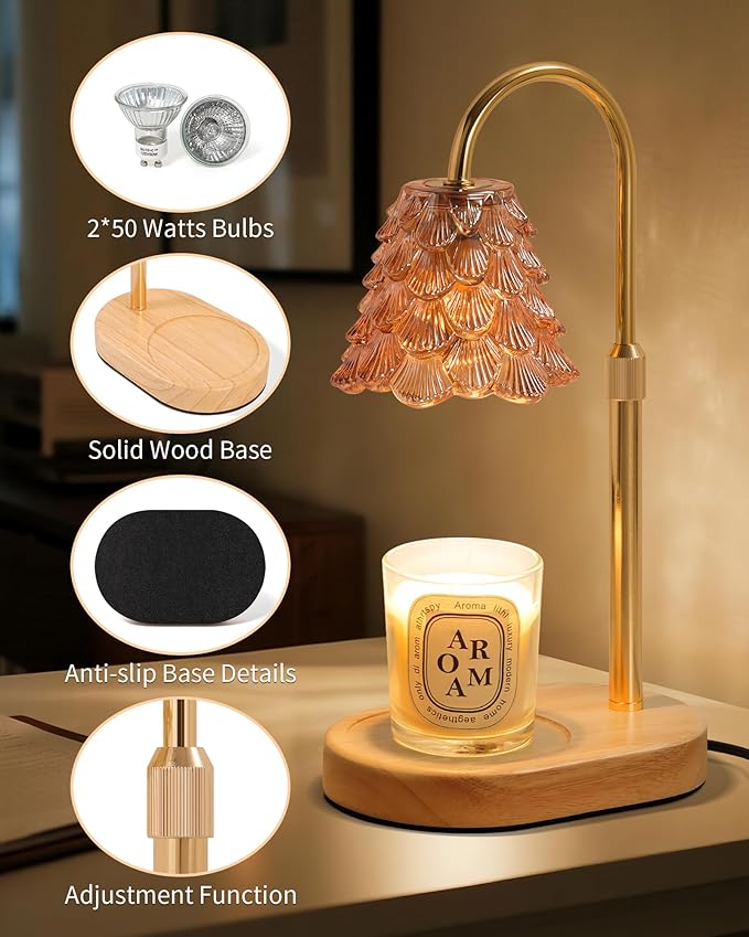Seniny Electric Candle Warmer Lamp - with Time Dimmable Adjustable Height Candle Lamp Warmer for Jar Candles,Christmas Wax Melt Wamer, Birthday Gifts for Women Mom, House Warming Gifts New Home Decor