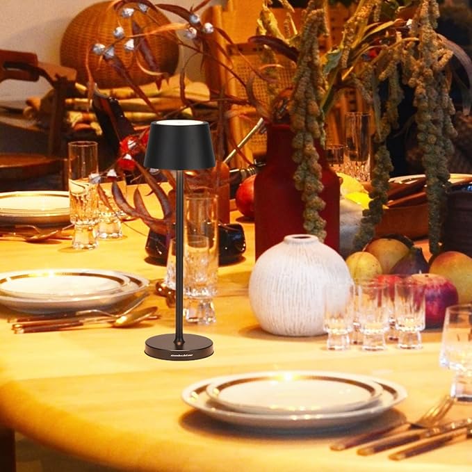 Cordless Table Lamps Set of 2,with Touch Dimming and IP54 Waterproof Function Desk Lamp,Suitable for Indoor and Patio Lighting Black 2 Pcs