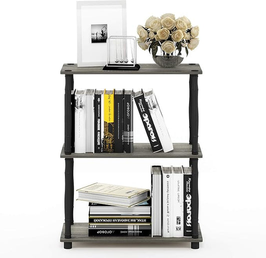 Furinno 18029GYW/BK Turn-N-Tube 3-Tier Compact Multipurpose Shelf Display Rack, Classic, French Oak Grey/Black, 3-Tier Classic Tubes