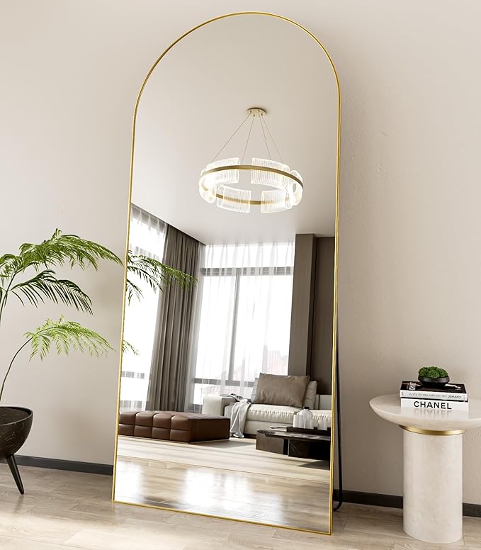 Koonmi 36"x80" Arched Full Length Mirror, Gold Large Floor Mirror with Aluminum Alloy Frame, Standing Hanging or Leaning Wall-Mounted Full Body Mirror for Living Room and Bedroom