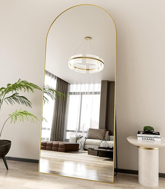 Koonmi 36"x80" Arched Full Length Mirror, Gold Large Floor Mirror with Aluminum Alloy Frame, Standing Hanging or Leaning Wall-Mounted Full Body Mirror for Living Room and Bedroom