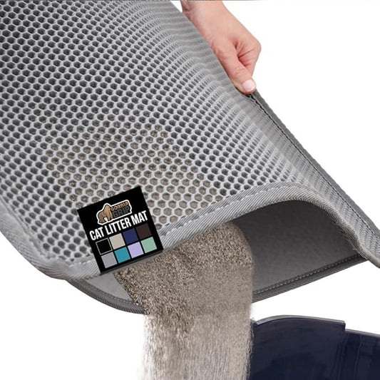 GORILLA GRIP Honeycomb Cat Litter Box Mat, 35x24 Two Layer Trapping Waste Mats, Soft On Paws, Litter Box Supplies and Essentials for Indoor Cats, Traps Excess, Water Resistant for Floors, Gray