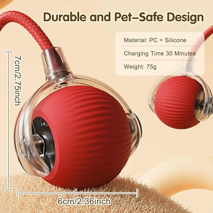Cat/Dog Interactive Ball - Rechargeable, Motion Chase Toy, Self-Moving Kitten Toy for Indoor Playing, Fast on Carpet