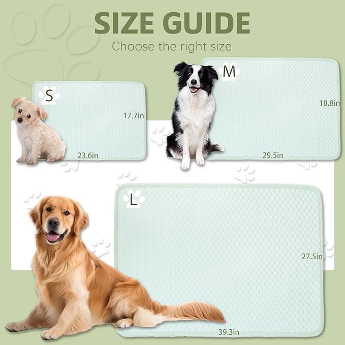 SOMOYA Dogs Cooling Mat Pet Cooling Pads Blanket Sleeping Kennel Mat,Washable Ice Silk Sleep Mat Pad Breathable for Large Dogs Cats (Green, Small (17.7x23.6 in))