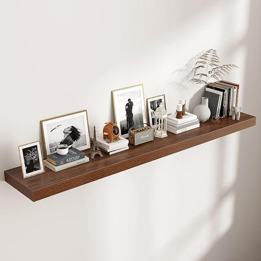 Floating Shelves for Wall, 72 Inch Wide x 12 Inch Deep Floating Shelves, Long Wood Floating Wall Shelf Shelves for Living Room Bathroom Bedroom Kitchen Home - (Walnut, 72" W x 12" D x 2" H)
