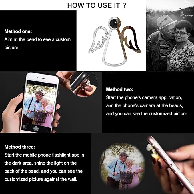 NAZENTI Personalized Christmas Ornament for Grandparents, Custom Angel Wings Photo Projection Ornament, Memorial Ornaments with Photo Inside for Tree Hanging Xmas, Family Remembrance Decor