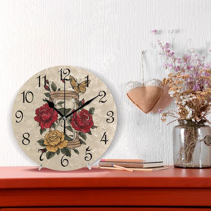 Wall Clock Vintage Hourglass Silent Non-Ticking Decorative Round Wall Clocks Battery Operated for Office Home Living Room Kitchen Bedroom 10 Inch