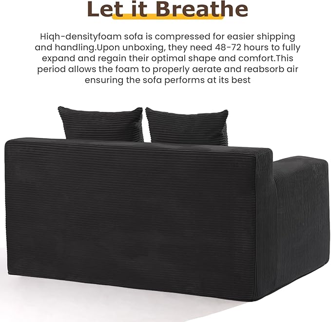 Convertible Sofa Bed, 3 in 1 Loveseat Folding Couch Bed Foldable - Chaise Lounge Chair & Floor Futon Sleeper, Corduroy Pull Out Sofa Bed with 4 Pillows for Living Room, Black